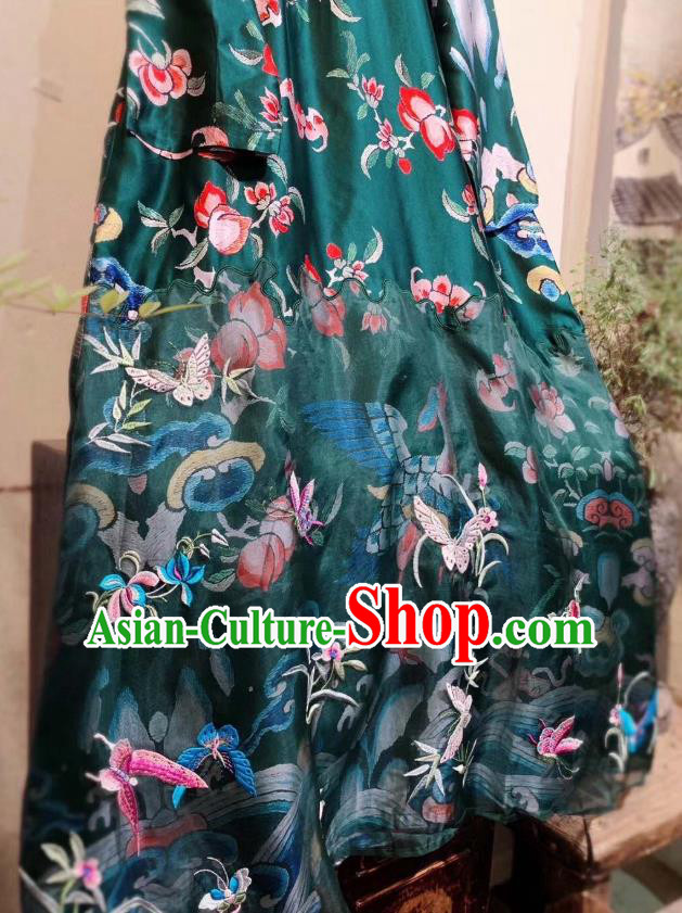 Chinese National Atrovirens Silk Qipao Dress Traditional Embroidered Butterfly Cheongsam Clothing Chinese National Atrovirens Silk Qipao Dress Traditional Embroidered Butterfly Cheongsam Clothing