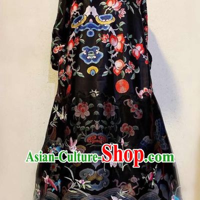 Chinese Traditional Embroidered Butterfly Cheongsam Clothing National Black Silk Qipao Dress