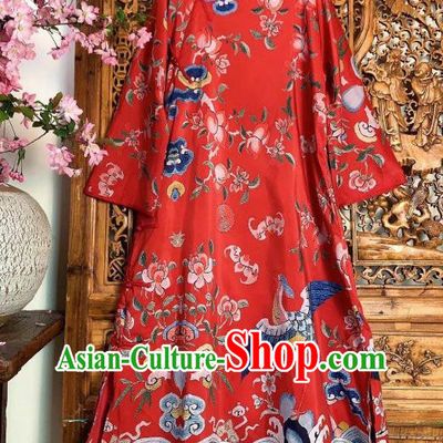 Chinese Traditional Printing Red Silk Cheongsam Clothing National Qipao Dress