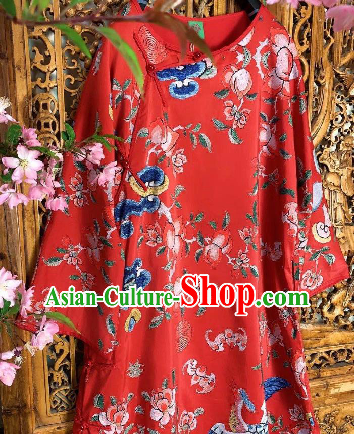 Chinese Traditional Printing Red Silk Cheongsam Clothing National Qipao Dress Chinese Traditional Printing Red Silk Cheongsam Clothing National Qipao Dress