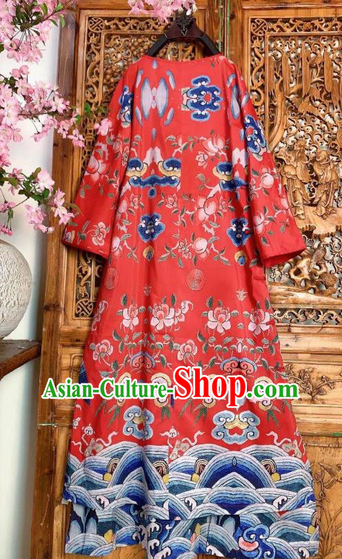 Chinese Traditional Printing Red Silk Cheongsam Clothing National Qipao Dress Chinese Traditional Printing Red Silk Cheongsam Clothing National Qipao Dress