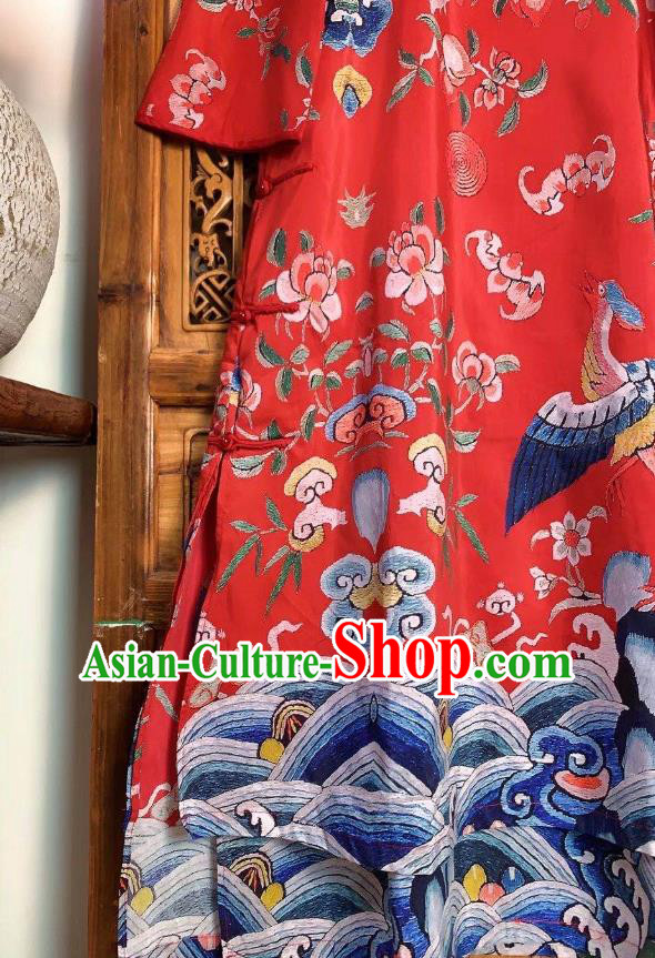 Chinese Traditional Printing Red Silk Cheongsam Clothing National Qipao Dress Chinese Traditional Printing Red Silk Cheongsam Clothing National Qipao Dress