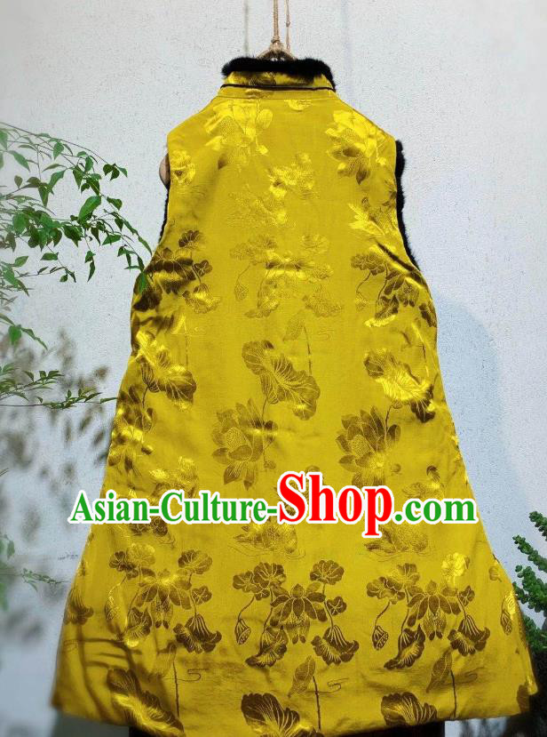 China Tang Suit Waistcoat National Winter Clothing Embroidered Yellow Silk Vest