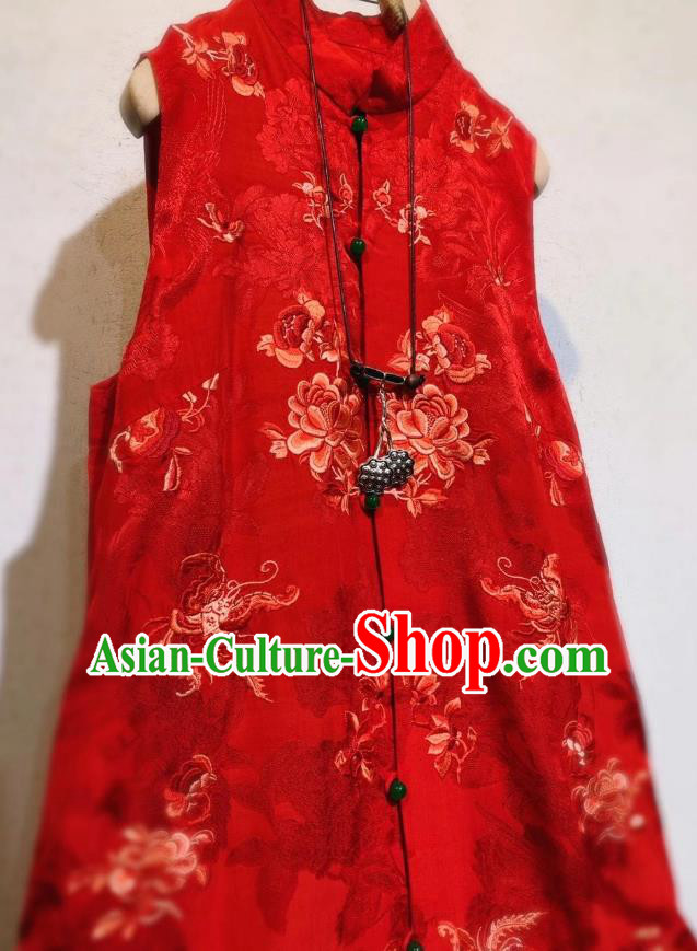 Chinese National Clothing Red Silk Qipao Dress Traditional Long Mandarin Cheongsam Chinese National Clothing Red Silk Qipao Dress Traditional Long Mandarin Cheongsam