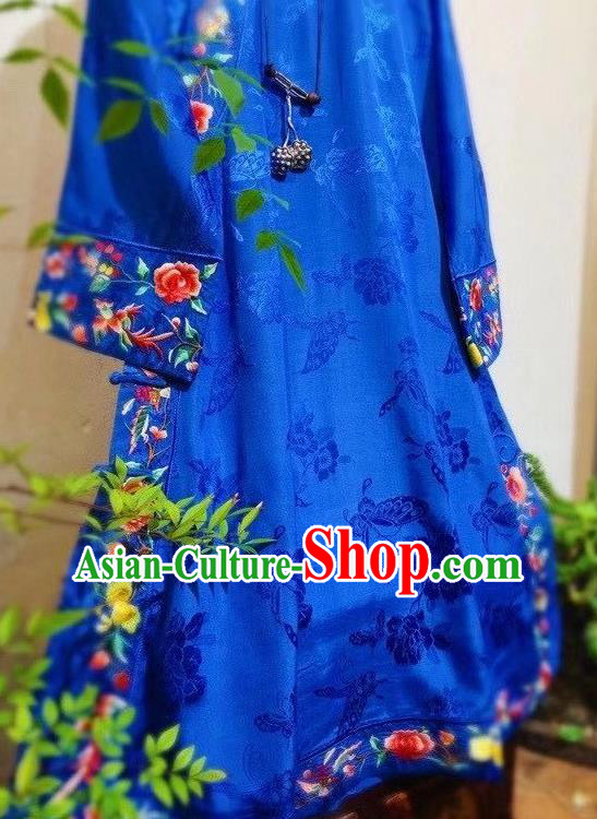 Chinese Mandarin Qipao Dress Traditional Royalblue Silk Cheongsam National Embroidered Clothing Chinese Mandarin Qipao Dress Traditional Royalblue Silk Cheongsam National Embroidered Clothing