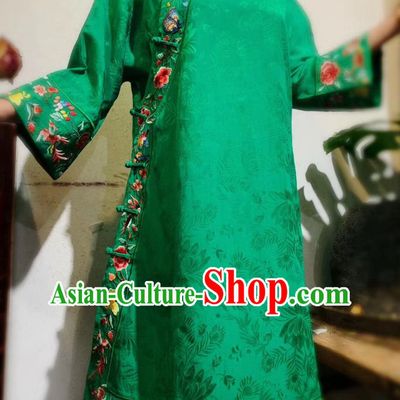 Chinese National Embroidered Clothing Mandarin Qipao Dress Traditional Green Silk Cheongsam