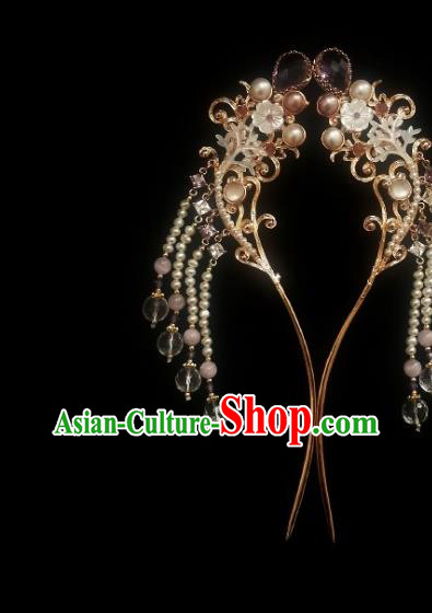 Chinese Handmade Ancient Princess Pearls Tassel Hairpin Traditional Ming Dynasty Zircon Hair Stick Chinese Handmade Ancient Princess Pearls Tassel Hairpin Traditional Ming Dynasty Zircon Hair Stick