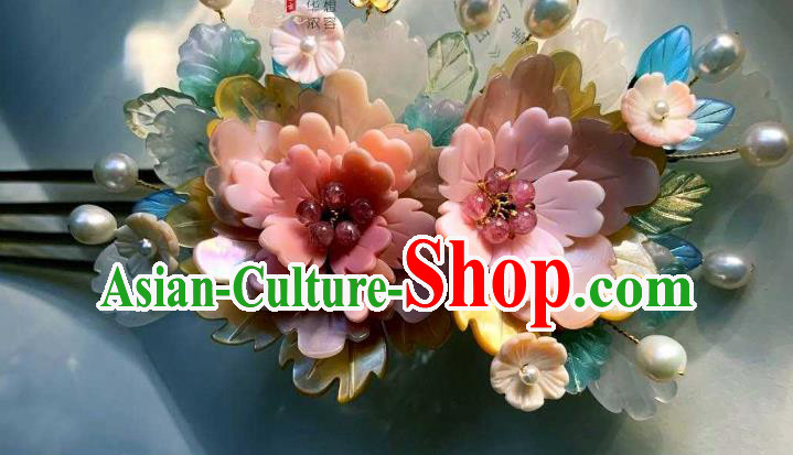 Chinese Handmade Shell Hair Stick Traditional Ming Dynasty Princess Pink Peony Hair Comb Chinese Handmade Shell Hair Stick Traditional Ming Dynasty Princess Pink Peony Hair Comb