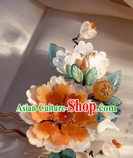 Chinese Handmade Shell Butterfly Hair Stick Traditional Ming Dynasty Princess Red Peony Hairpin Chinese Handmade Shell Butterfly Hair Stick Traditional Ming Dynasty Princess Red Peony Hairpin