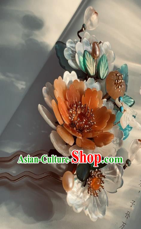 Chinese Handmade Shell Butterfly Hair Stick Traditional Ming Dynasty Princess Red Peony Hairpin Chinese Handmade Shell Butterfly Hair Stick Traditional Ming Dynasty Princess Red Peony Hairpin