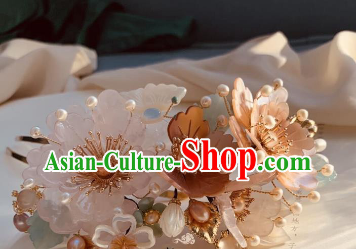 Chinese Handmade Shell Peony Hair Stick Traditional Ming Dynasty Princess Pearls Hairpin Chinese Handmade Shell Peony Hair Stick Traditional Ming Dynasty Princess Pearls Hairpin