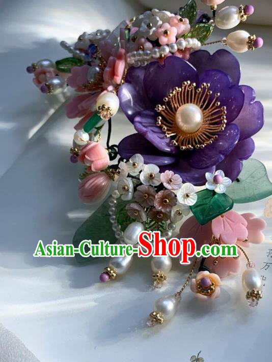 Chinese Handmade Purple Shell Peony Hair Stick Traditional Ming Dynasty Princess Pearls Butterfly Hairpin Chinese Handmade Purple Shell Peony Hair Stick Traditional Ming Dynasty Princess Pearls Butterfly Hairpin