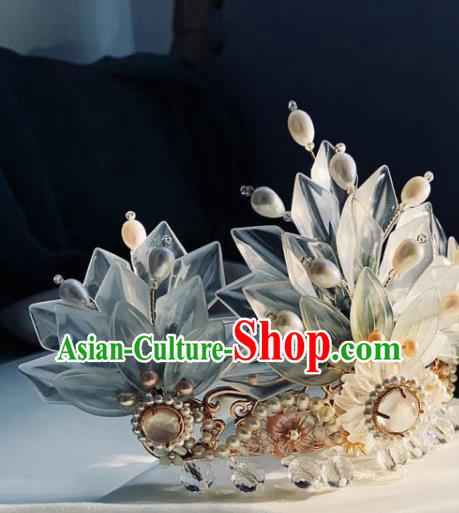 Chinese Handmade Shell Hairpin Traditional Ming Dynasty Princess Pearls Hair Crown Chinese Handmade Shell Hairpin Traditional Ming Dynasty Princess Pearls Hair Crown