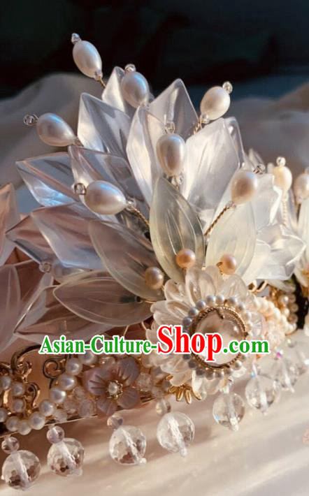 Chinese Handmade Shell Hairpin Traditional Ming Dynasty Princess Pearls Hair Crown Chinese Handmade Shell Hairpin Traditional Ming Dynasty Princess Pearls Hair Crown