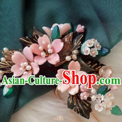 Chinese Handmade Cherry Blossom Hairpin Traditional Ming Dynasty Princess Shell Hair Stick