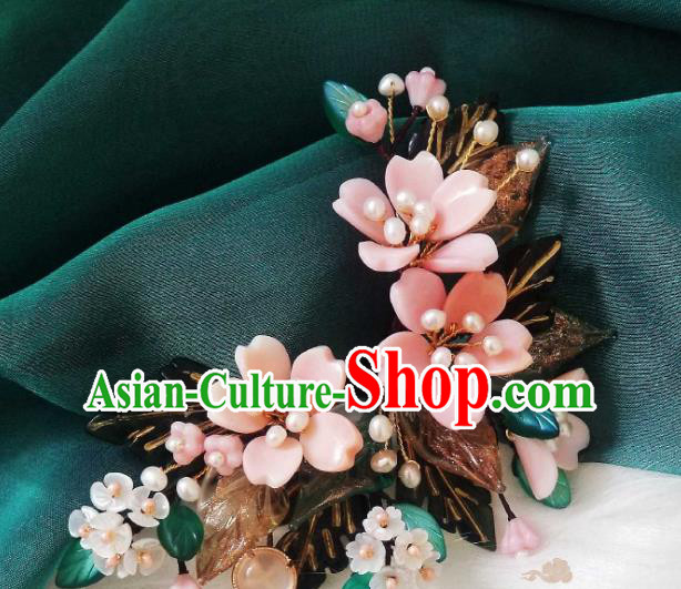 Chinese Handmade Cherry Blossom Hairpin Traditional Ming Dynasty Princess Shell Hair Stick Chinese Handmade Cherry Blossom Hairpin Traditional Ming Dynasty Princess Shell Hair Stick