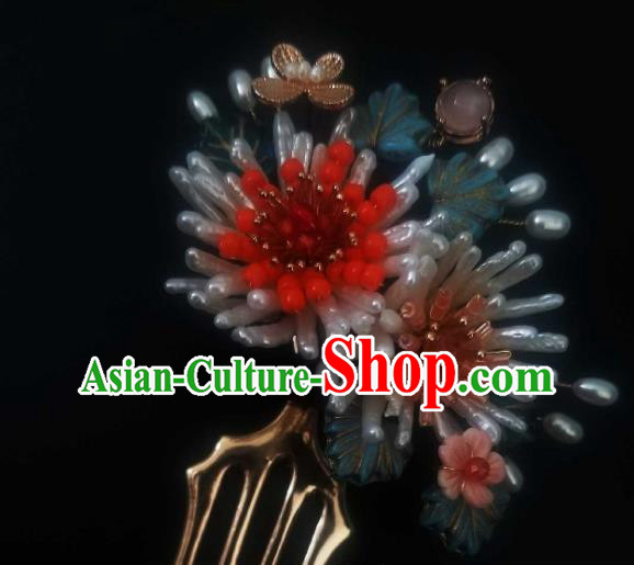 Chinese Handmade Pearls Chrysanthemum Hairpin Traditional Song Dynasty Empress Hair Comb Chinese Handmade Pearls Chrysanthemum Hairpin Traditional Song Dynasty Empress Hair Comb