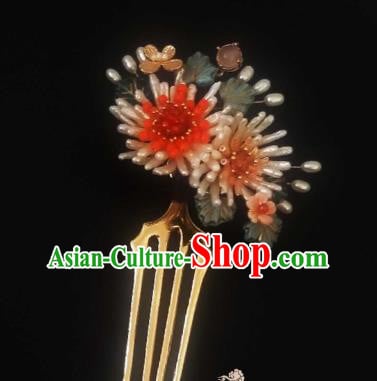 Chinese Handmade Pearls Chrysanthemum Hairpin Traditional Song Dynasty Empress Hair Comb Chinese Handmade Pearls Chrysanthemum Hairpin Traditional Song Dynasty Empress Hair Comb