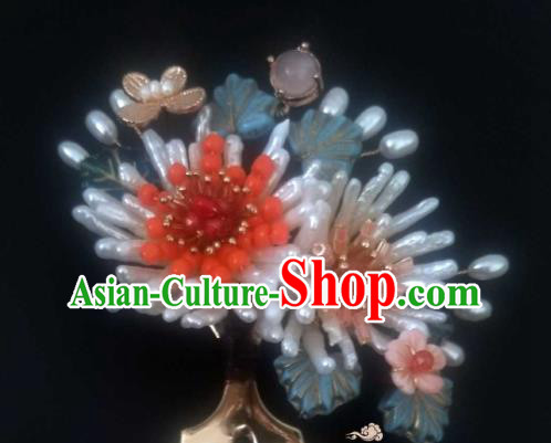 Chinese Handmade Pearls Chrysanthemum Hairpin Traditional Song Dynasty Empress Hair Comb Chinese Handmade Pearls Chrysanthemum Hairpin Traditional Song Dynasty Empress Hair Comb