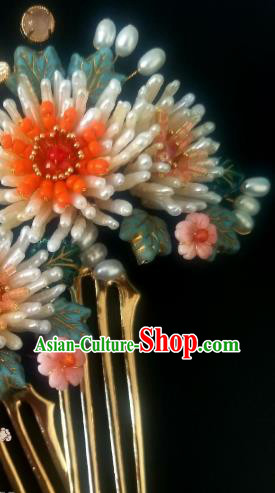 Chinese Handmade Pearls Chrysanthemum Hairpin Traditional Song Dynasty Empress Hair Comb Chinese Handmade Pearls Chrysanthemum Hairpin Traditional Song Dynasty Empress Hair Comb
