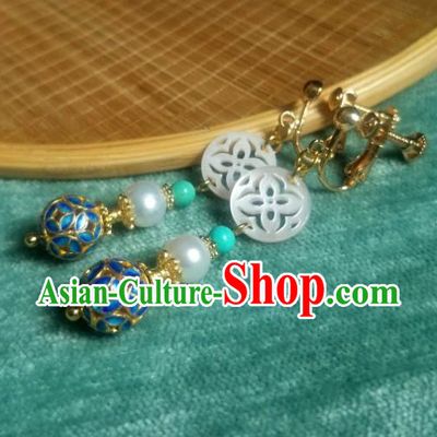 China Traditional Blueing Earrings Ancient Ming Dynasty Shell Ear Jewelry