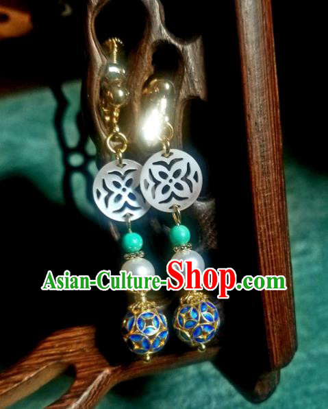 China Traditional Blueing Earrings Ancient Ming Dynasty Shell Ear Jewelry China Traditional Blueing Earrings Ancient Ming Dynasty Shell Ear Jewelry