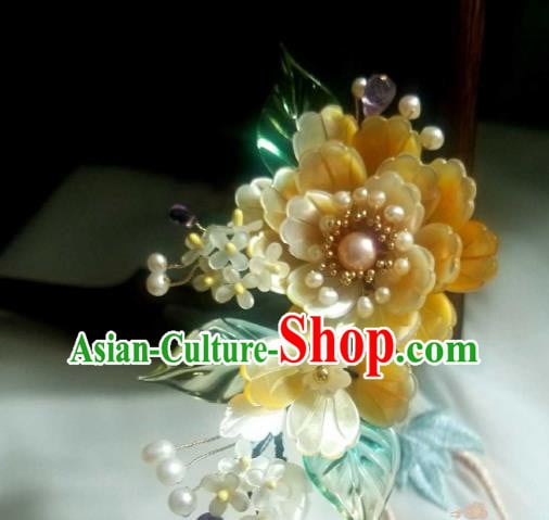 Chinese Handmade Yellow Shell Peony Hairpin Traditional Ming Dynasty Osmanthus Hair Stick Chinese Handmade Yellow Shell Peony Hairpin Traditional Ming Dynasty Osmanthus Hair Stick