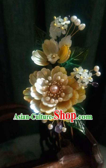 Chinese Handmade Yellow Shell Peony Hairpin Traditional Ming Dynasty Osmanthus Hair Stick Chinese Handmade Yellow Shell Peony Hairpin Traditional Ming Dynasty Osmanthus Hair Stick