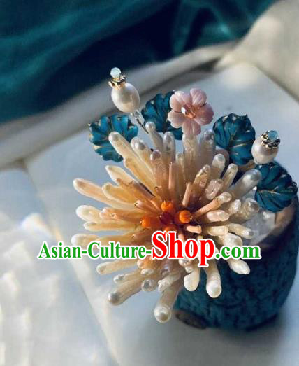 Chinese Handmade Pearls Hair Stick Traditional Song Dynasty Empress Shell Chrysanthemum Hairpin Chinese Handmade Pearls Hair Stick Traditional Song Dynasty Empress Shell Chrysanthemum Hairpin