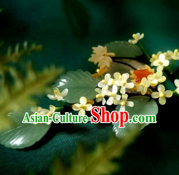 Chinese Handmade Osmanthus Hairpin Traditional Song Dynasty Princess Jade Hair Stick Chinese Handmade Osmanthus Hairpin Traditional Song Dynasty Princess Jade Hair Stick