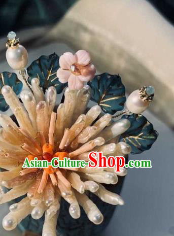 Chinese Handmade Pearls Hair Stick Traditional Song Dynasty Empress Shell Chrysanthemum Hairpin Chinese Handmade Pearls Hair Stick Traditional Song Dynasty Empress Shell Chrysanthemum Hairpin