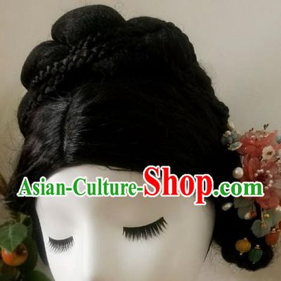 Chinese Handmade Jade Plum Hairpin Traditional Song Dynasty Princess Pink Peony Pearls Hair Clip