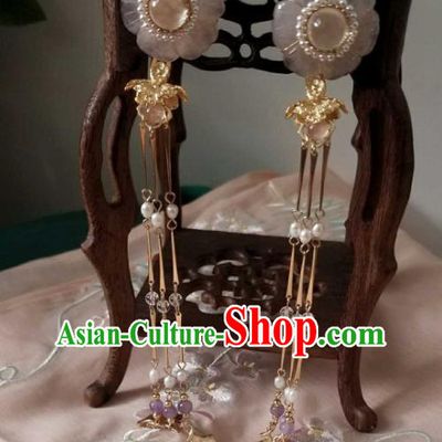 Chinese Handmade Rose Quartz Hairpin Traditional Song Dynasty Princess Amethyst Tassel Hair Stick