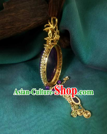 China Traditional Carving Peony Necklace Pendant Accessories Handmade Amethyst Tassel Necklet China Traditional Carving Peony Necklace Pendant Accessories Handmade Amethyst Tassel Necklet