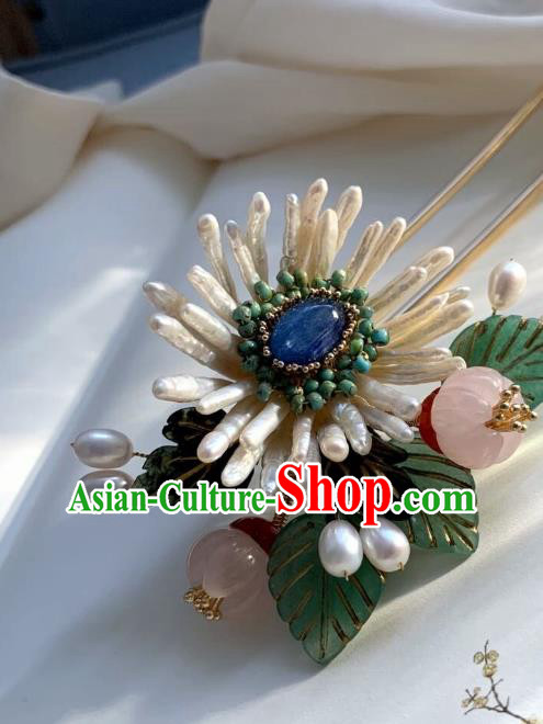 Chinese Handmade Shell Chrysanthemum Hair Stick Traditional Ming Dynasty Princess Rose Quartz Hairpin Chinese Handmade Shell Chrysanthemum Hair Stick Traditional Ming Dynasty Princess Rose Quartz Hairpin