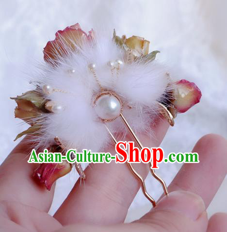 Chinese Handmade Flowers Hairpin Traditional Ming Dynasty Princess Fur Hair Stick Chinese Handmade Flowers Hairpin Traditional Ming Dynasty Princess Fur Hair Stick