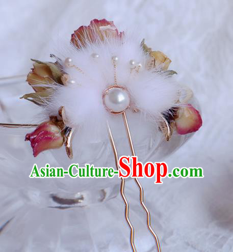 Chinese Handmade Flowers Hairpin Traditional Ming Dynasty Princess Fur Hair Stick Chinese Handmade Flowers Hairpin Traditional Ming Dynasty Princess Fur Hair Stick