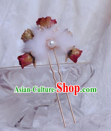 Chinese Handmade Flowers Hairpin Traditional Ming Dynasty Princess Fur Hair Stick Chinese Handmade Flowers Hairpin Traditional Ming Dynasty Princess Fur Hair Stick