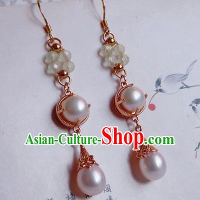 China Traditional Hanfu Pearls Earrings Ancient Ming Dynasty Princess Eardrop Jewelry