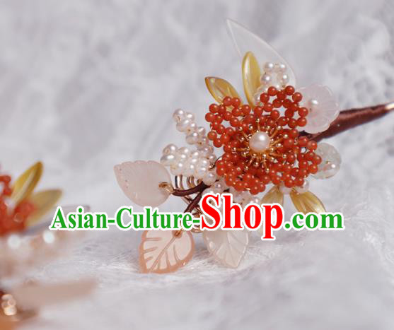 Chinese Handmade Red Beads Hairpin Traditional Ming Dynasty Princess Shell Leaf Hair Stick Chinese Handmade Red Beads Hairpin Traditional Ming Dynasty Princess Shell Leaf Hair Stick