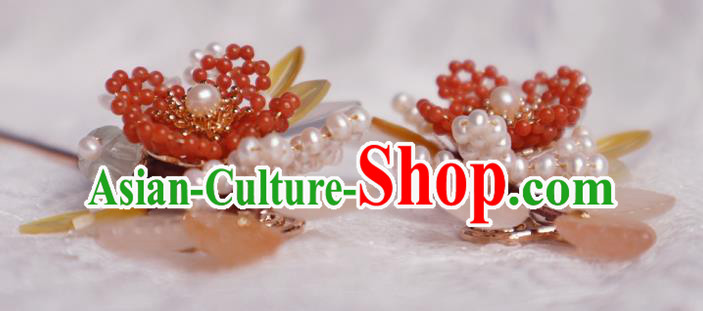 Chinese Handmade Red Beads Hairpin Traditional Ming Dynasty Princess Shell Leaf Hair Stick Chinese Handmade Red Beads Hairpin Traditional Ming Dynasty Princess Shell Leaf Hair Stick