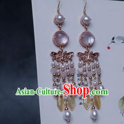 China Traditional Hanfu Shell Tassel Earrings Ancient Ming Dynasty Princess Butterfly Eardrop Jewelry