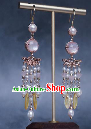 China Traditional Hanfu Shell Tassel Earrings Ancient Ming Dynasty Princess Butterfly Eardrop Jewelry China Traditional Hanfu Shell Tassel Earrings Ancient Ming Dynasty Princess Butterfly Eardrop Jewelry