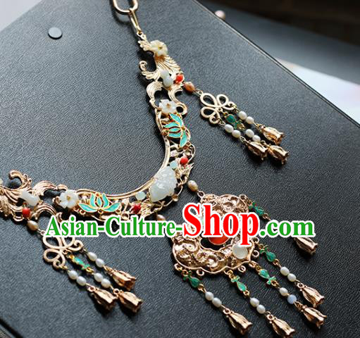 China Traditional Hanfu Longevity Lock Accessories Handmade Golden Tassel Necklet Jewelry China Traditional Hanfu Longevity Lock Accessories Handmade Golden Tassel Necklet Jewelry