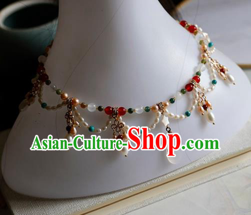 China Traditional Tang Dynasty Pearls Necklace Accessories Handmade Hanfu Necklet Jewelry China Traditional Tang Dynasty Pearls Necklace Accessories Handmade Hanfu Necklet Jewelry