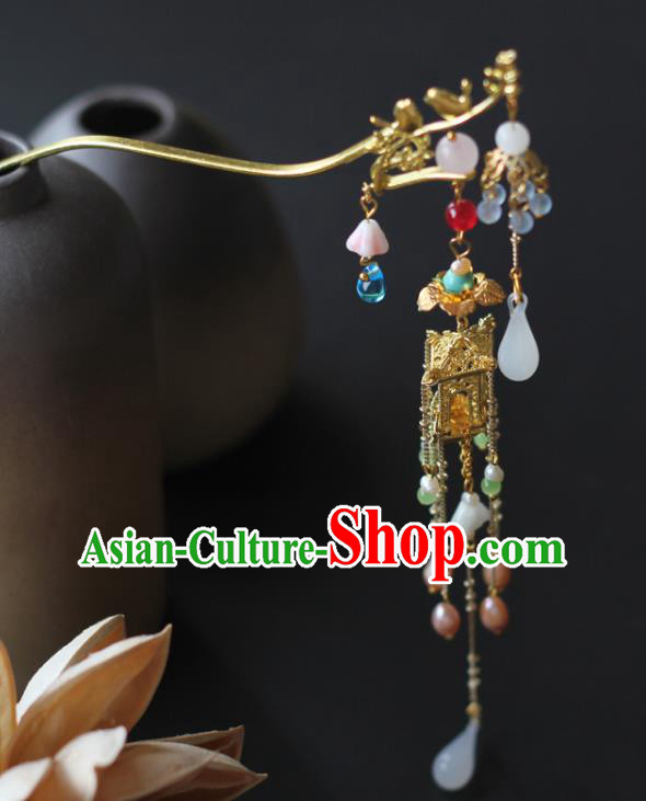 Chinese Handmade Palace Golden Hair Stick Traditional Qing Dynasty Court Lady Tassel Hairpin Chinese Handmade Palace Golden Hair Stick Traditional Qing Dynasty Court Lady Tassel Hairpin