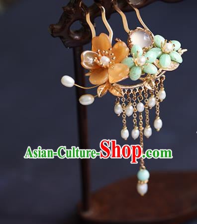 Chinese Handmade Plum Blossom Hair Comb Traditional Ming Dynasty Princess Pearls Tassel Hairpin Chinese Handmade Plum Blossom Hair Comb Traditional Ming Dynasty Princess Pearls Tassel Hairpin