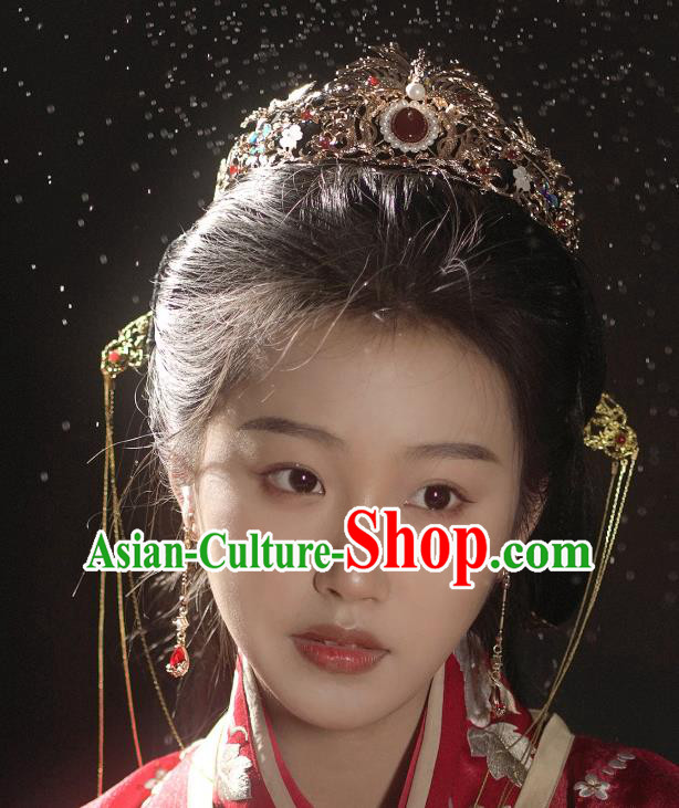 Chinese Handmade Wedding Hairpin Traditional Song Dynasty Princess Golden Hair Crown Chinese Handmade Wedding Hairpin Traditional Song Dynasty Princess Golden Hair Crown