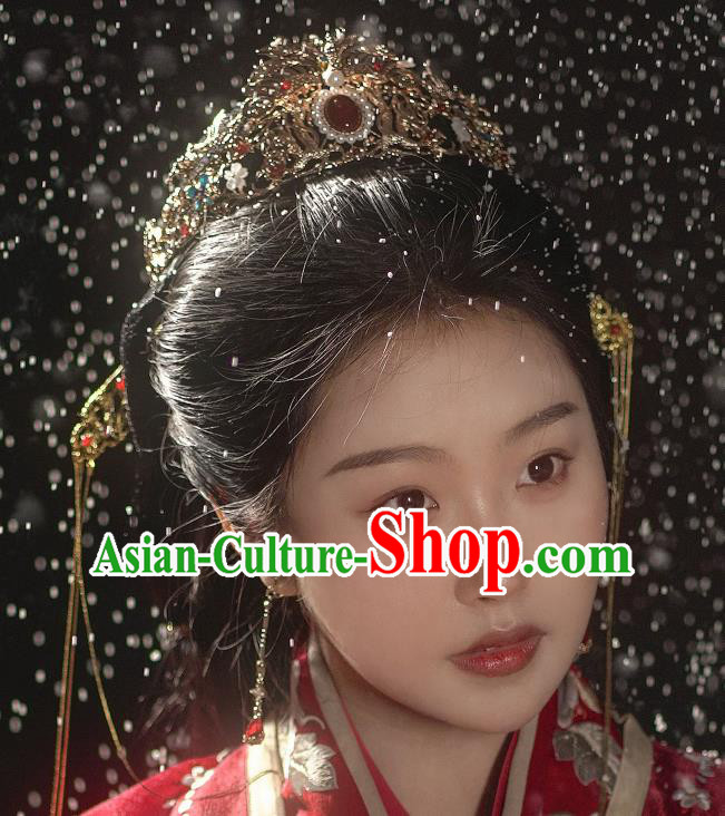 Chinese Handmade Wedding Hairpin Traditional Song Dynasty Princess Golden Hair Crown Chinese Handmade Wedding Hairpin Traditional Song Dynasty Princess Golden Hair Crown