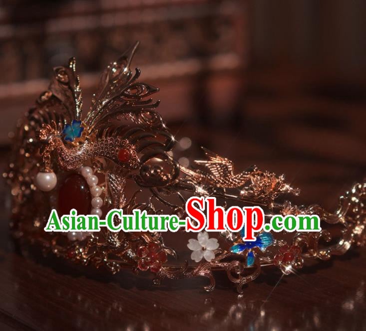 Chinese Handmade Wedding Hairpin Traditional Song Dynasty Princess Golden Hair Crown Chinese Handmade Wedding Hairpin Traditional Song Dynasty Princess Golden Hair Crown